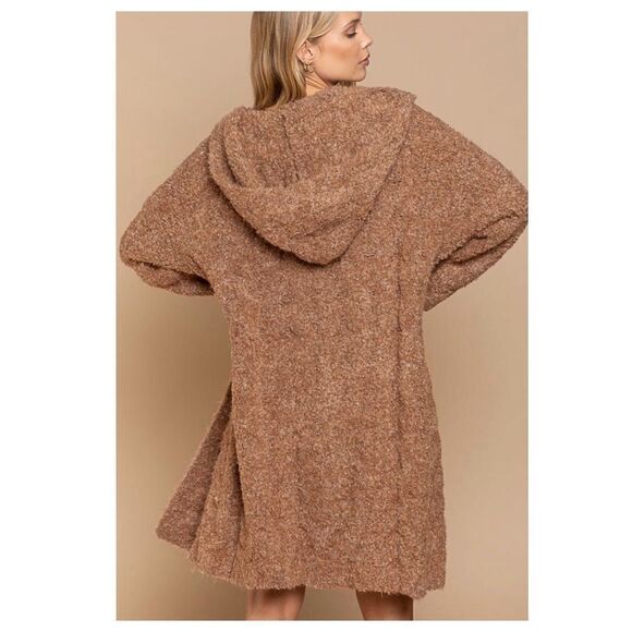 COPY - 𝅺wool Blend Chunky Boucle knit Hooded Cardigan in Caramel - Picture 10 of 15